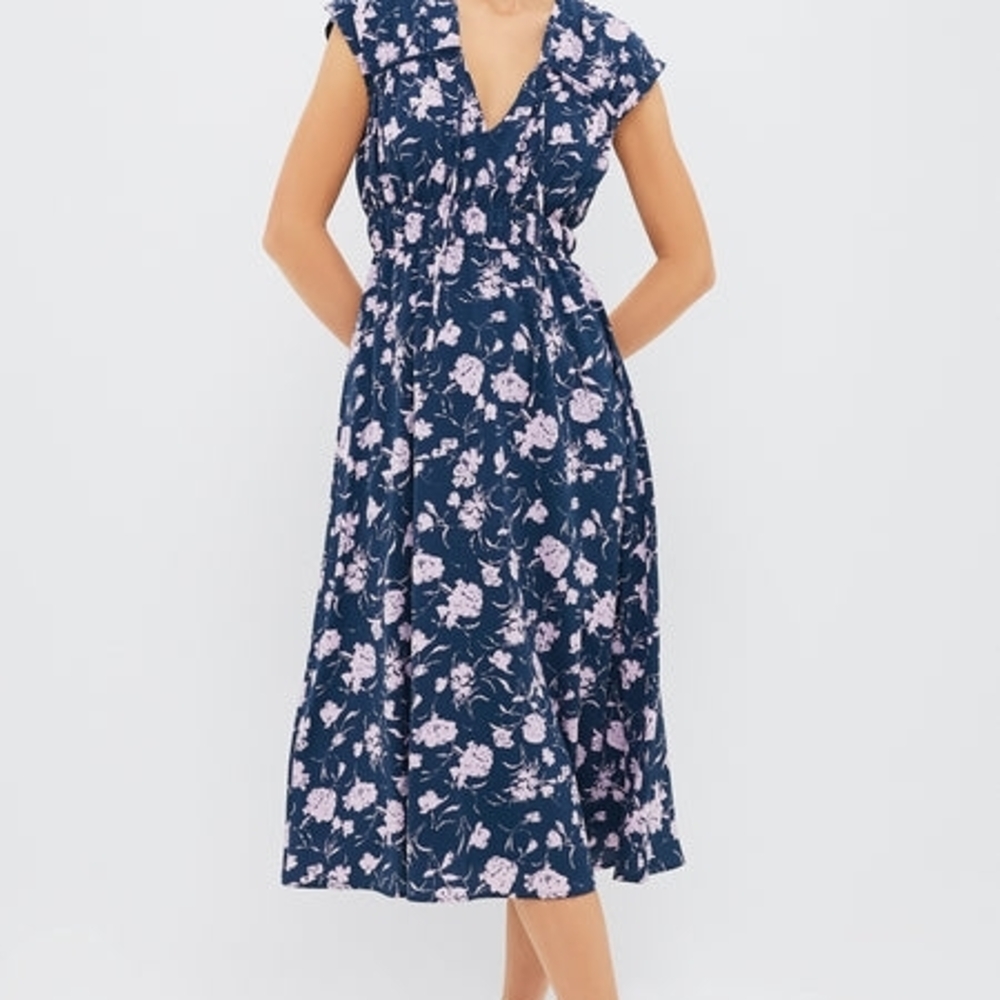 Floral Navy and Pink Midi Dress NWT Hyacinth House Navy & Blush Abstract Floral